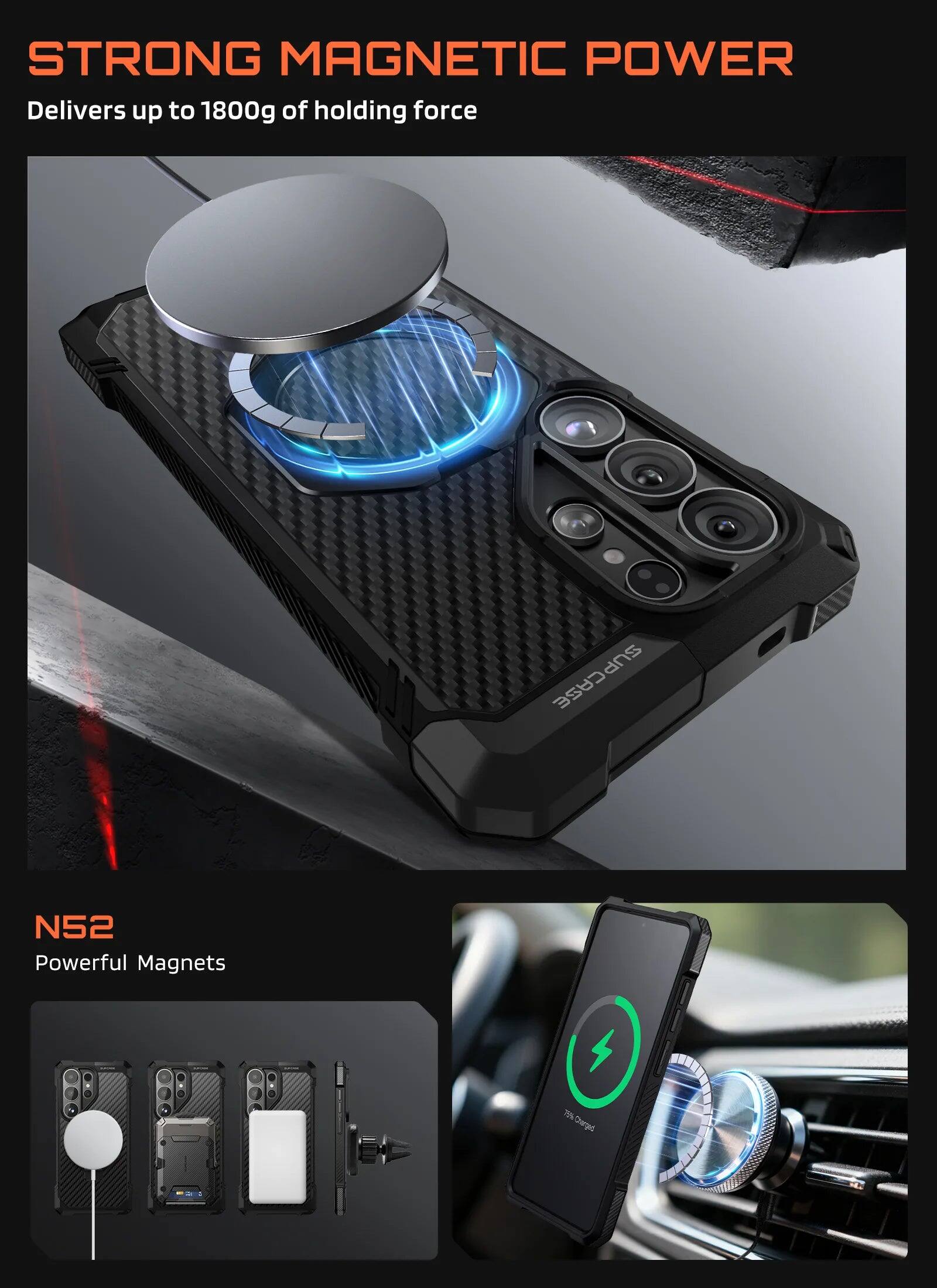 STRONG MAGNETIC POWER  
Delivers up to 1800g of holding force  

SUPCASE N52  
Powerful Magnets