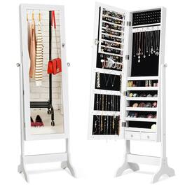 Ecooso - Lockable Mirrored Jewelry Cabinet Armoire Organizer with Full-Length Mirror and Storage