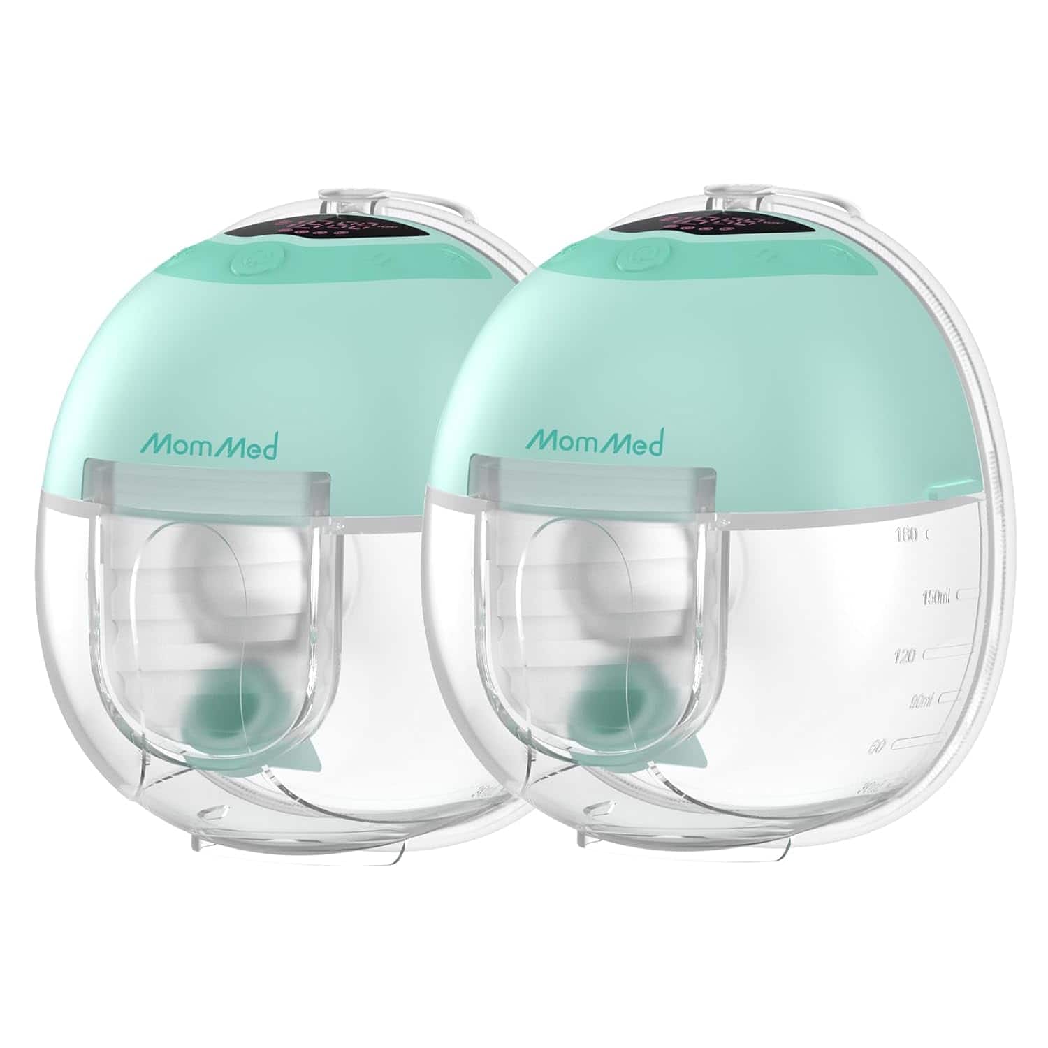 MomMed - Hands-Free Wearable Breast Pump: Quiet 45dB, Double Electric, 4 Modes/9 Levels, Leakproof with Night Light - Green