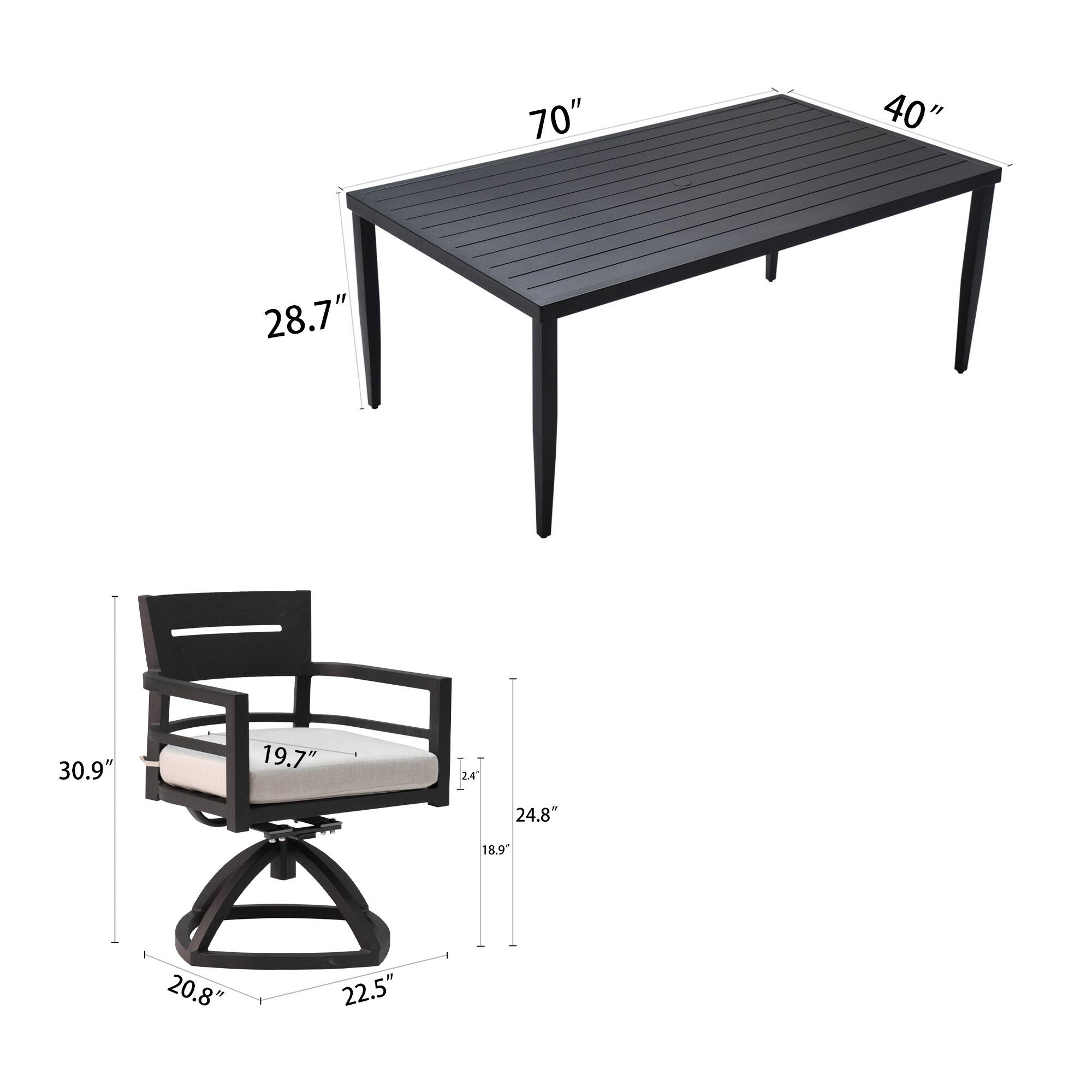 70" x 40"  
28.7"  
30.9" x 19.7"  
24.8" x 18.9" x 20.8" x 22.5"