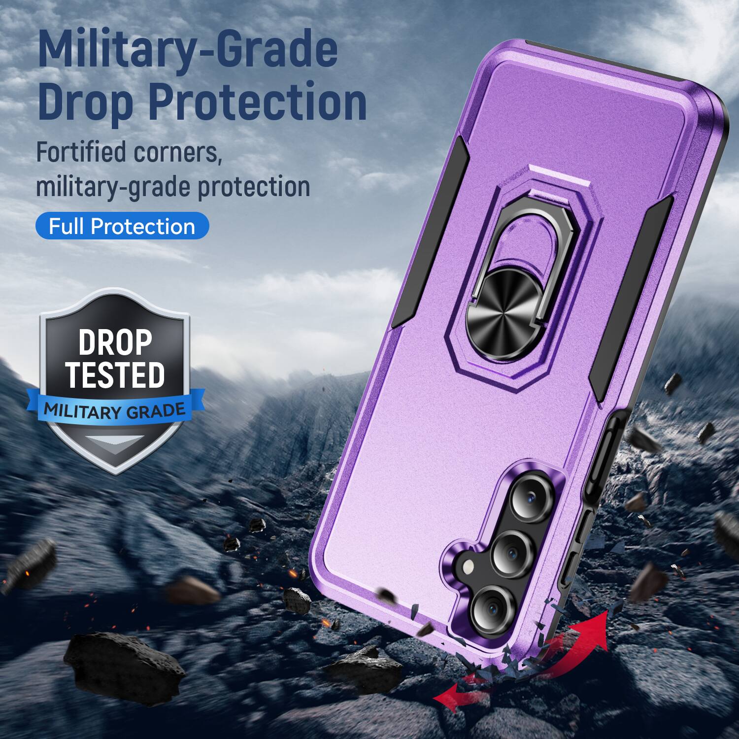 Military-Grade Drop Protection  
Fortified corners, military-grade protection  
Full Protection  

DROP TESTED  
MILITARY GRADE