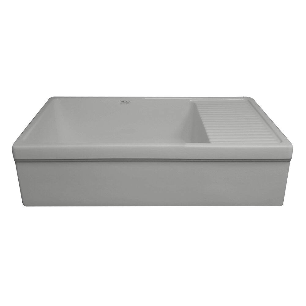 Left. Whitehaus - Farmhaus Quatro Alcove Large Reversible Matte Fireclay Kitchen Sink - Gray.