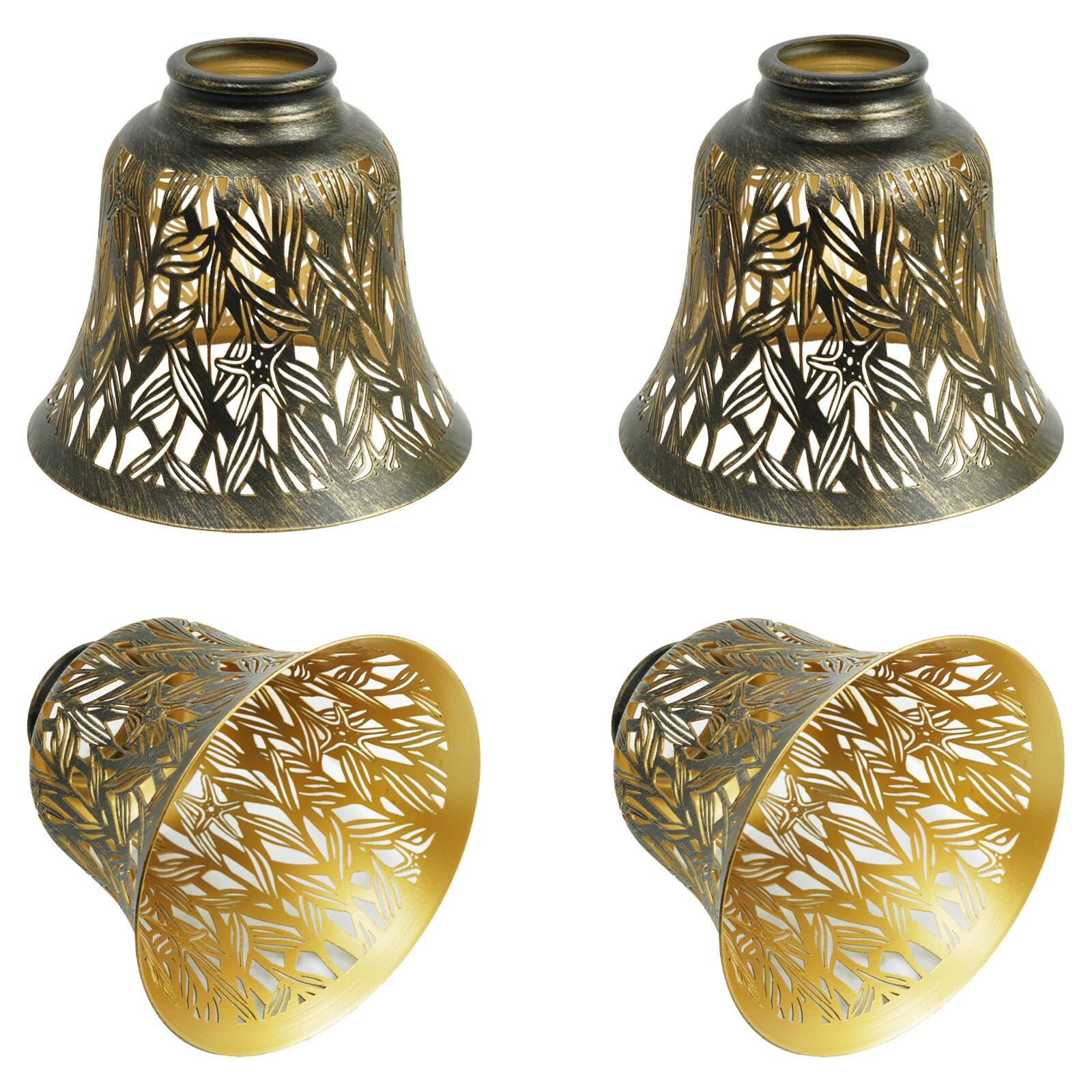 Front. Alucset - Lampshade, ALUCSET Ceiling Fan Light Covers Set of 4, Metal Replacement Light Globe Shades for Pendant Fixtures - Antique Bronze&Gold.