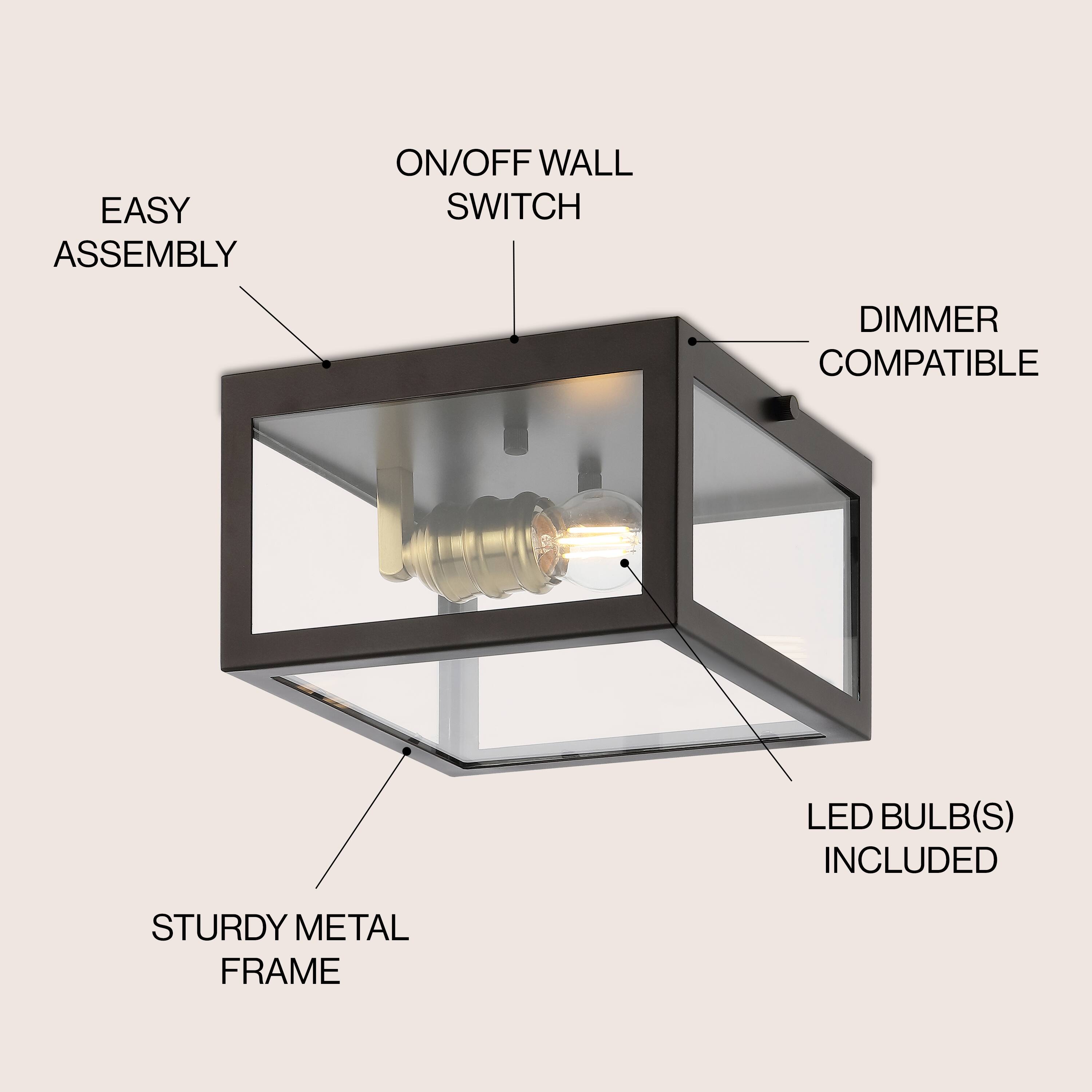 EASY ASSEMBLY ON/OFF WALL SWITCH DIMMER COMPATIBLE LED BULB(S) INCLUDED STURDY METAL FRAME