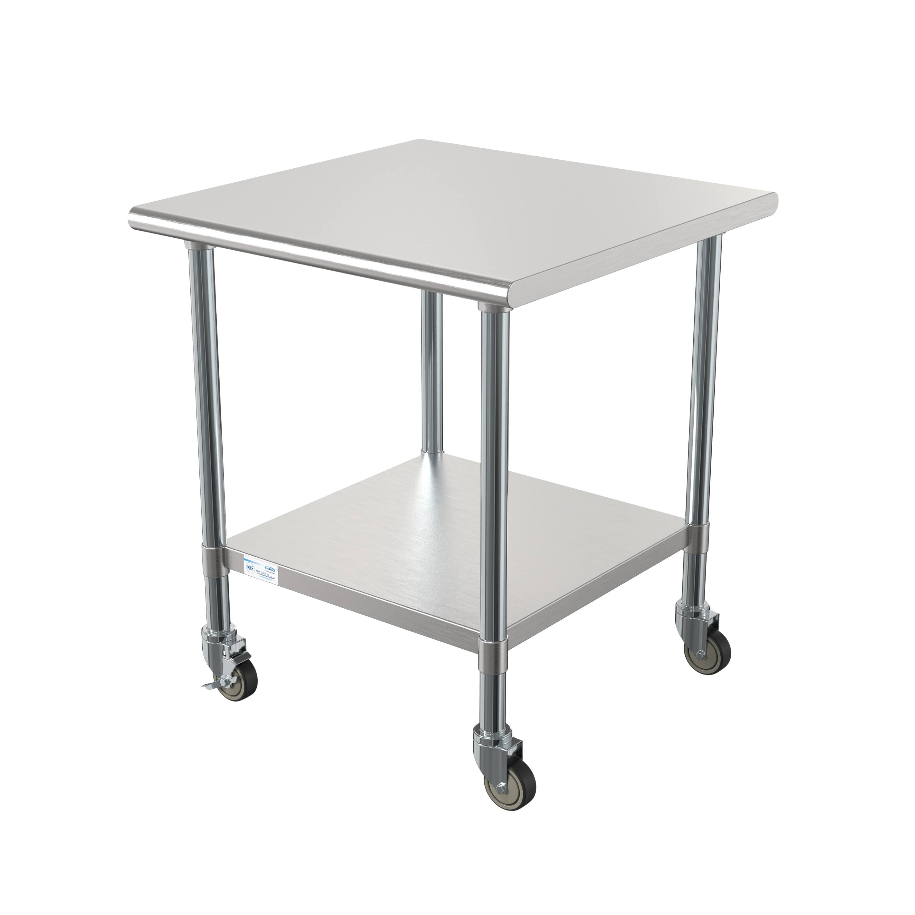 Front. Koolmore - 30" x 30" 18-Gauge 304 Stainless Steel Commercial Work Table with Casters, CT3030-18C. - Silver.