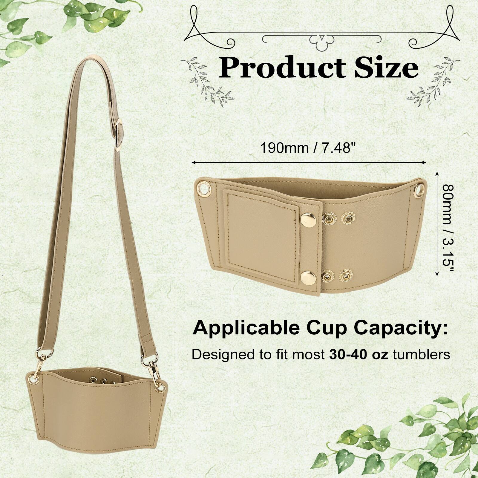 Product Size: 190mm / 7.48" x 80mm / 3.15"  
Applicable Cup Capacity: Designed to fit most 30-40 oz tumblers