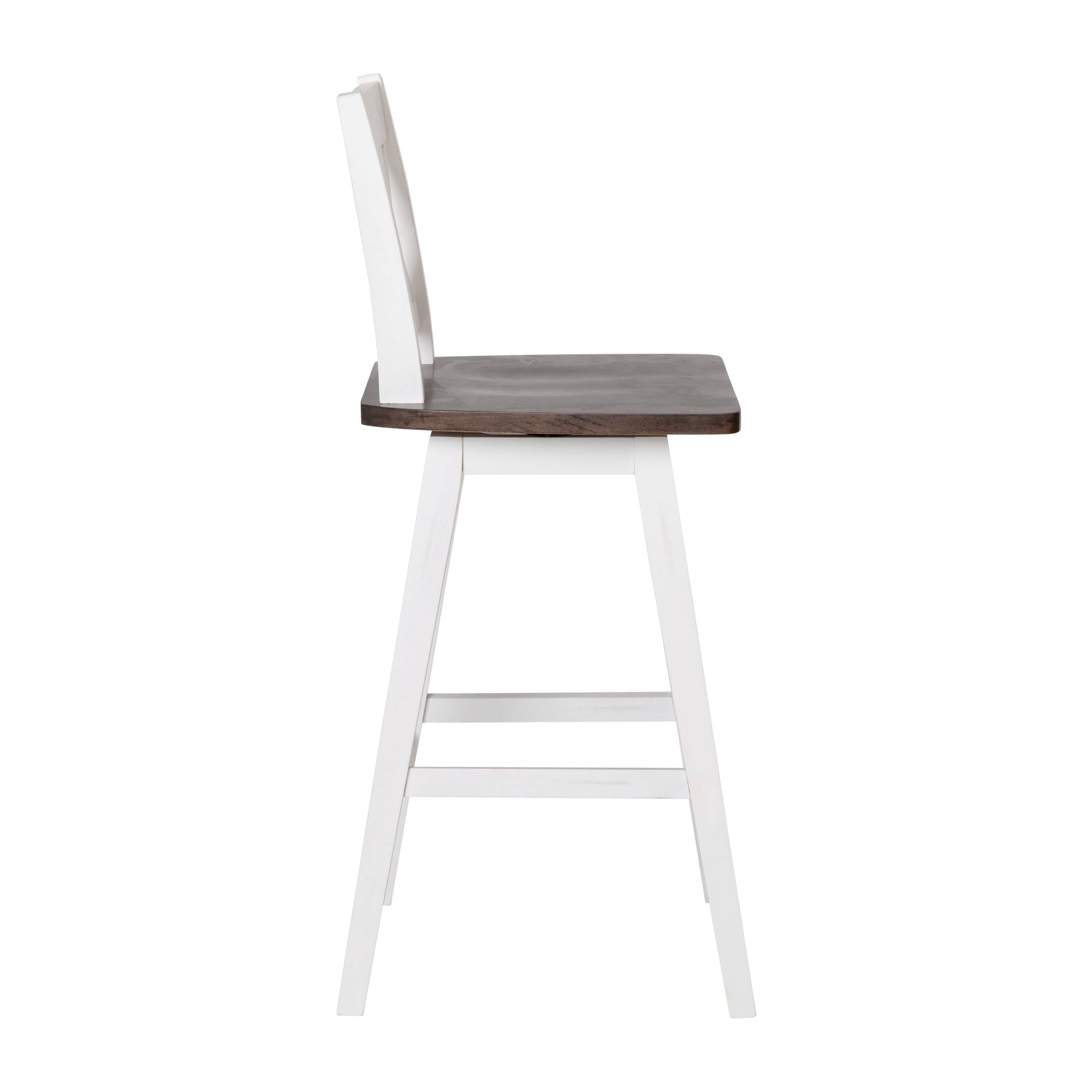 Alt View 7. Emma + Oliver - Luther Wooden Modern Farmhouse Swivel Dining Stool with Decorative Carved Back - Antique White Wash Frame/Gray Wash Seat.