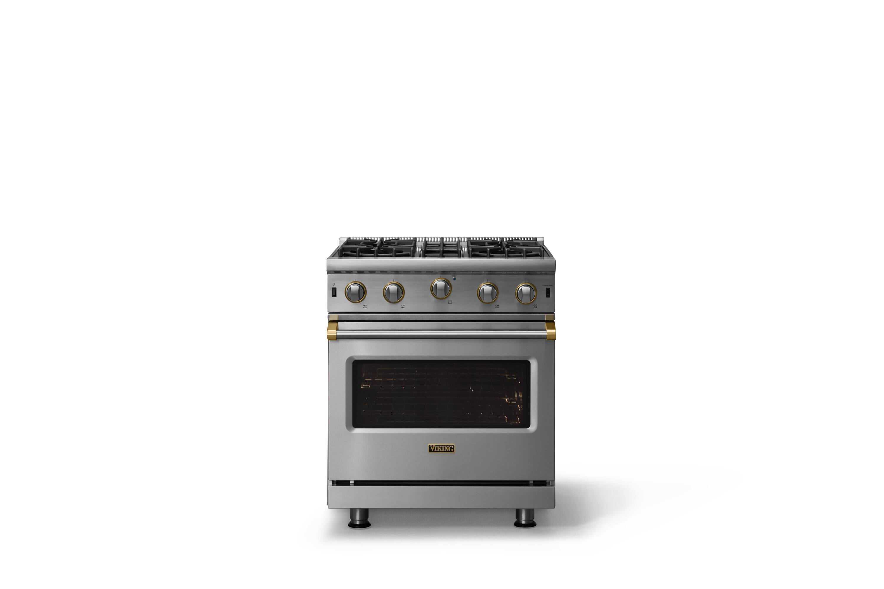 Alt View 1. Viking - Professional 5 Series 4.0 Cu. Ft. Freestanding Open Burner LP Gas Convection Range-Stainless Steel w. Brushed Brass Trim - Stainless steel.