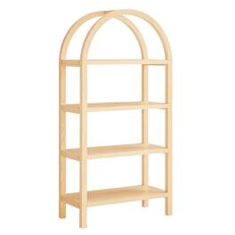FurniFact - 60-Inch Arched Bookshelf in Warm Oak Finish with Multiple Shelves - Brown