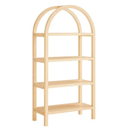 Front. FurniFact - 60-Inch Arched Bookshelf in Warm Oak Finish with Multiple Shelves - Brown.