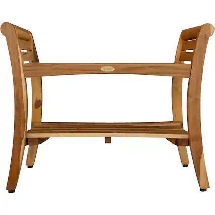 Front. EcoDecors - EcoDecors EarthyTeak Symmetry 29" Teak Shower Bench With Shelf And LiftAide Arms - EarthyTeak.