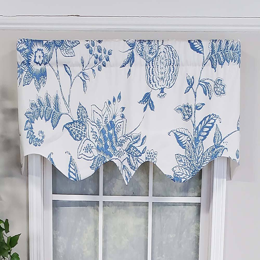 Angle. RLF Home - RLF Home Natalia Regal Valance High Quality Window Treatment 3" Rod Pocket 50" x 17" Cyan Blue/White - Cyan blue white.