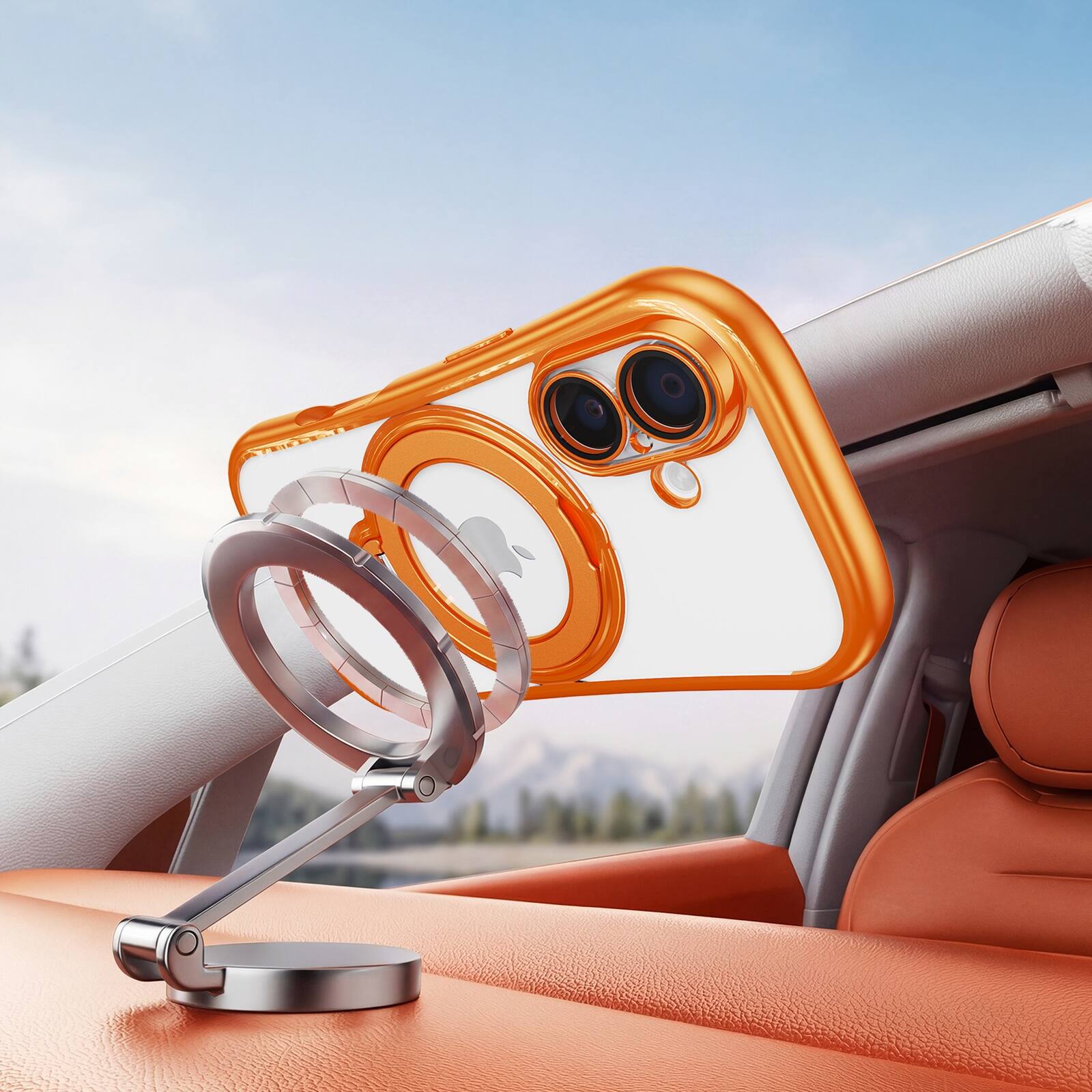 Alt View 1. Dteck - Magnetic Case for Apple iPhone 17 with 360 Ring Stand and Strap, Shockproof TPU Protective Cover Built-in Lens Protector - Orange.