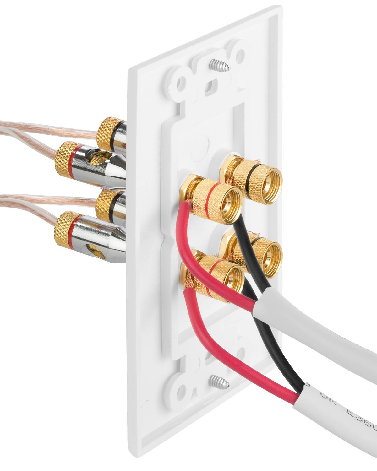 Back. Fosmon - Gold Plated Speaker Wall Plate, Home Theater Audio Wall Plate For Speaker Wire, Copper Banana Binding Post, White - White.