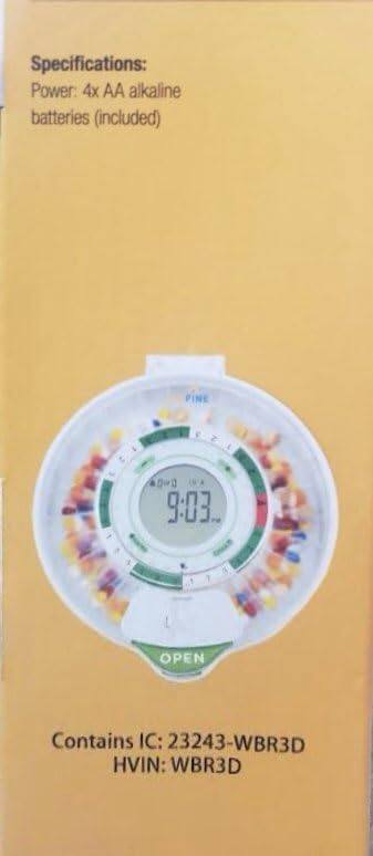 Specifications: Power: 4x AA alkaline batteries (included) PINE 2 - DI 9:03.. 1 OPEN Contains IC: 23243-WBR3D HVIN: WBR3D