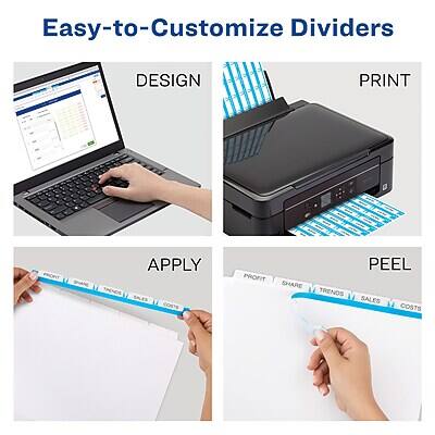 Easy-to-Customize Dividers

DESIGN  
PRINT  
APPLY  
PEEL  

PROFIT  
SHARE  
TRENDS  
SALES  
COSTS