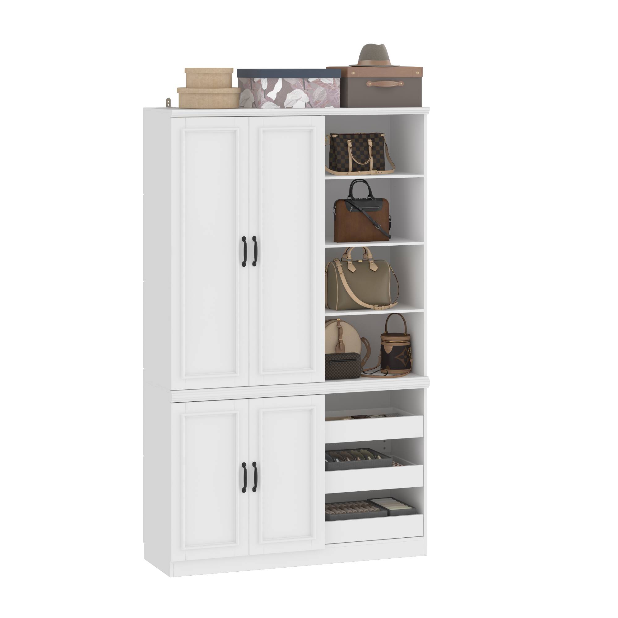 Left. Famapy - Famapy Multi - Tier Storage Display Cabinet with Drawers & Anti - Tip Design - White.