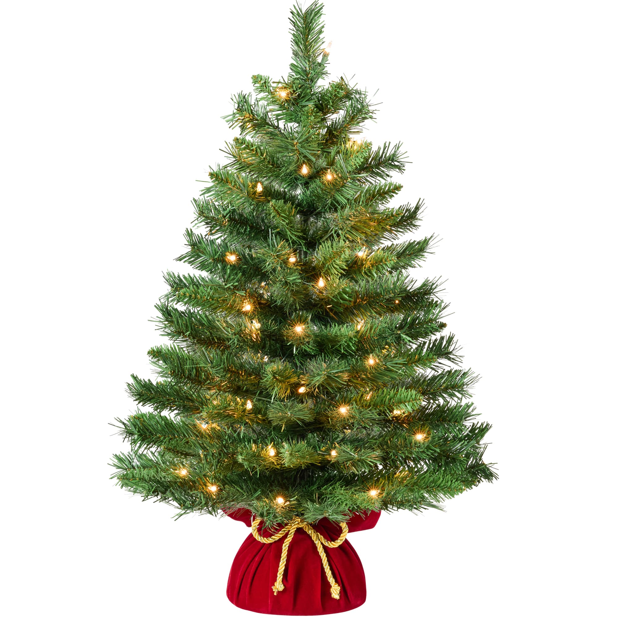 Front. Best Choice Products - Pre-Lit Tabletop Christmas Tree w/ Red Velvet Cover & Gold Cord - Green.