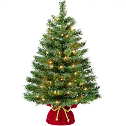 Front. Best Choice Products - Pre-Lit Tabletop Christmas Tree w/ Red Velvet Cover & Gold Cord - Green.