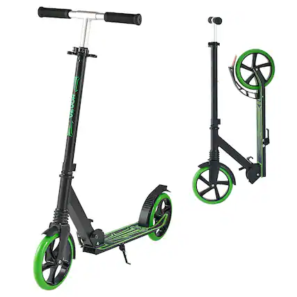 Front. VEVOR - Kick Scooter for Kids Ages 8+, Teens & Adults, 2-Wheel Toddler Scooter with Adjustable Height Handlebar - Black + Green.