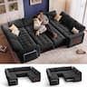 Dyonery - 8 Seat U-Shaped Modular Sleeper Sofa with Pull Out Bed/Reclining Backrest/USB Port/Table/LED Light,,Chenille Black - Black