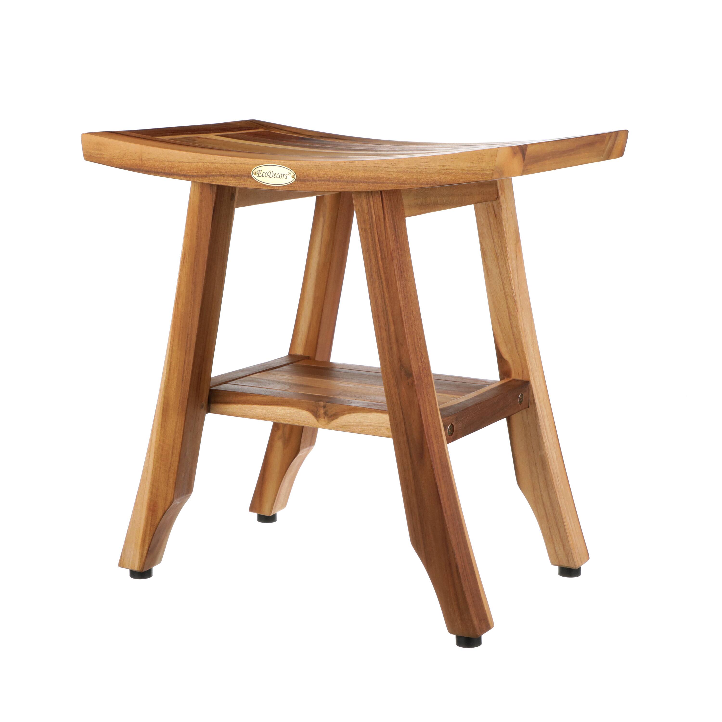 Angle. EcoDecors - EcoDecors 18 Inch Satori Natural Teak Waterproof Teak Wood Shower Bench - EarthyTeak.