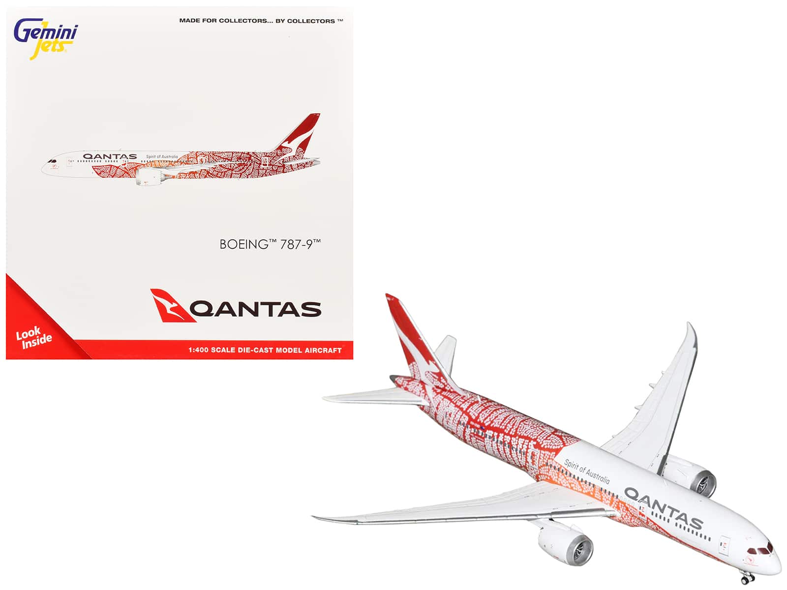 Boeing 787-9 Commercial Aircraft "Qantas" (VH-ZND) White with Red Graphics 1/400 Diecast Model Airplane by GeminiJets