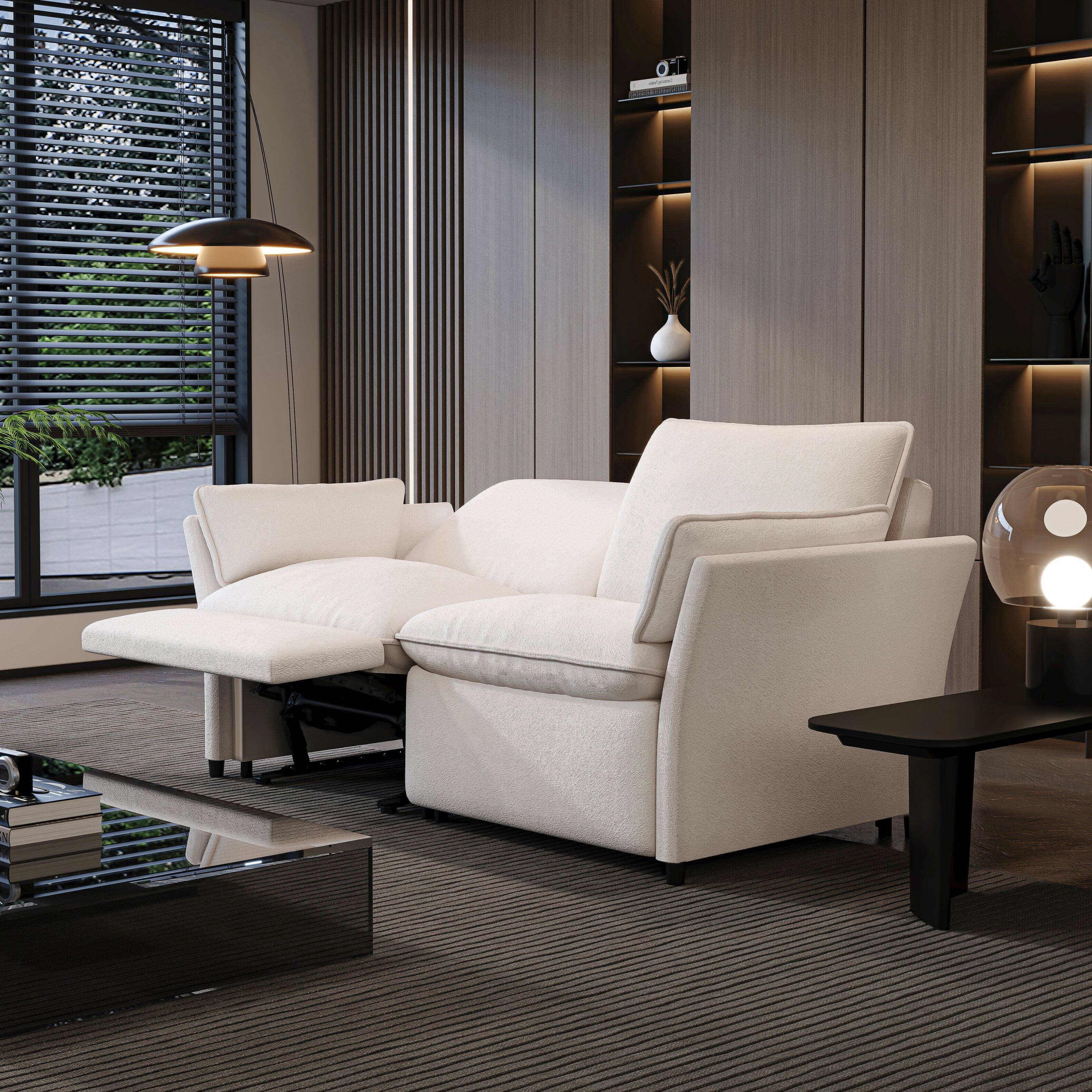 Front. MSOOB - 2-Seat Triple Electric Recliner Sofa with USB Charging, Pillow-Style Armrests, Individually Adjustable For Each Seat - White.