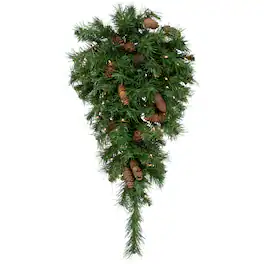 Northlight - Pre-Lit Dakota Red Pine Artificial Christmas Teardrop Swag - 30" - Clear AlwaysLit Lights - Green