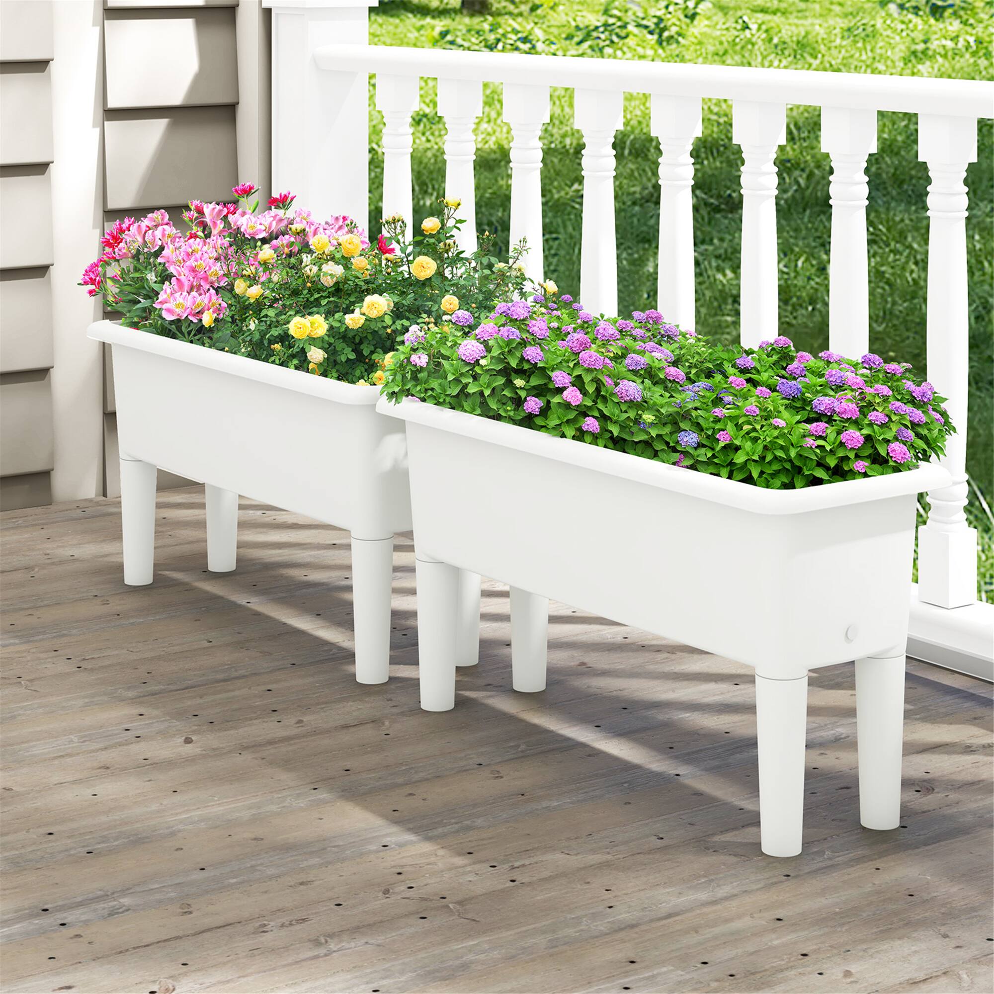 Alt View 1. Gymax - Gymax 2 PCS Raised Garden Beds with Detachable Legs & Drainage Hole for Vegetables White - White.