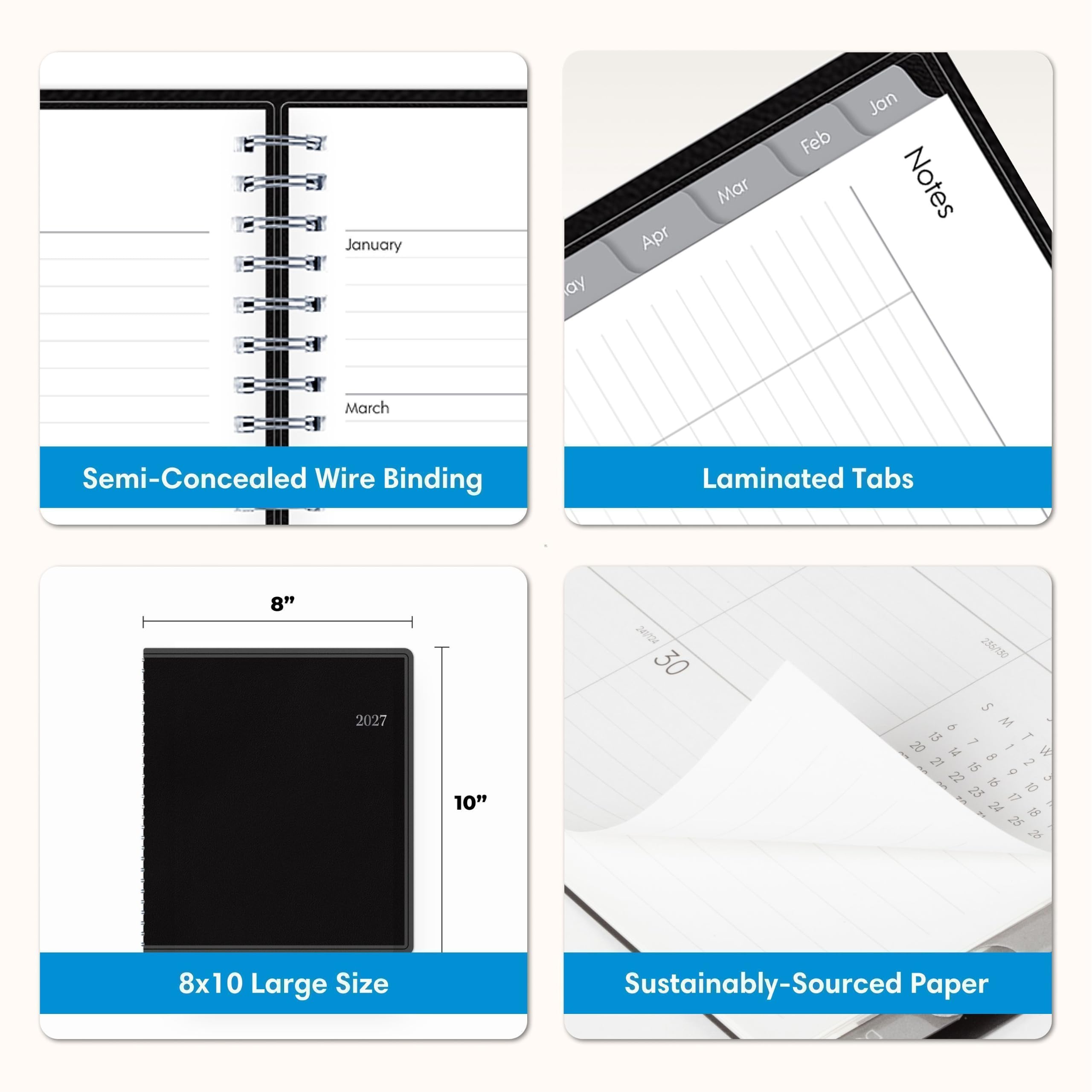 - Semi-Concealed Wire Binding
- Laminated Tabs
- 8x10 Large Size
- Sustainably-Sourced Paper