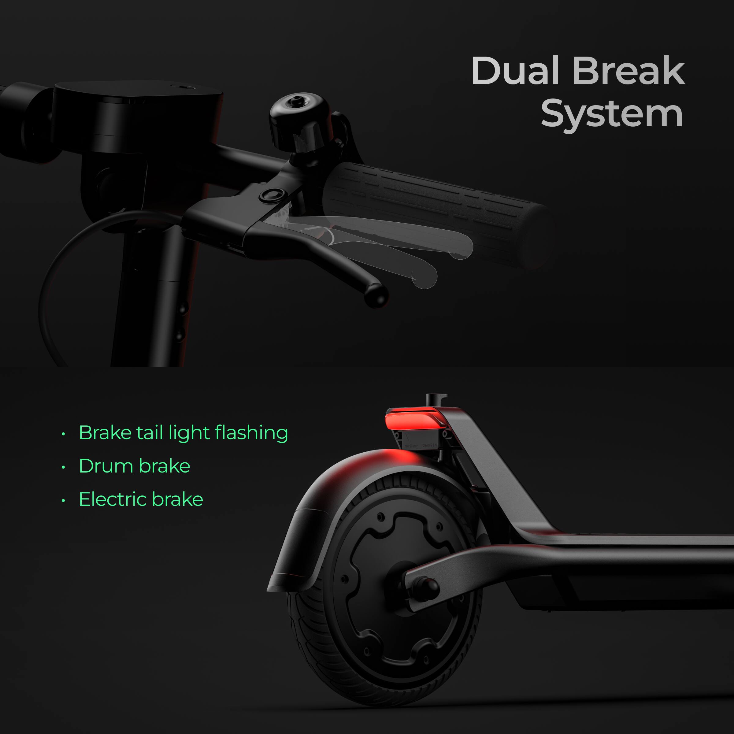 Dual Break System

- Brake tail light flashing
- Drum brake
- Electric brake