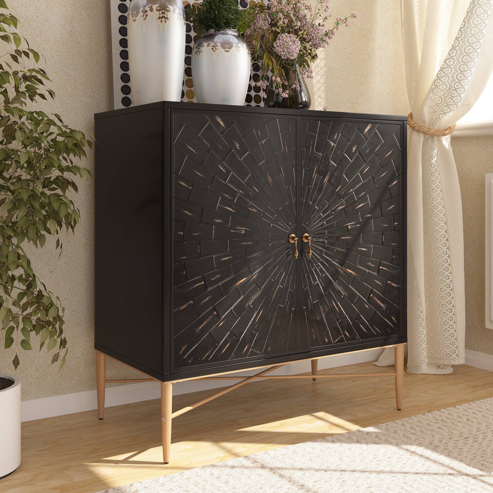 Alt View 3. Boyel Living - Vintage Wood Storage 2 Door Accent Cabinet - Black.