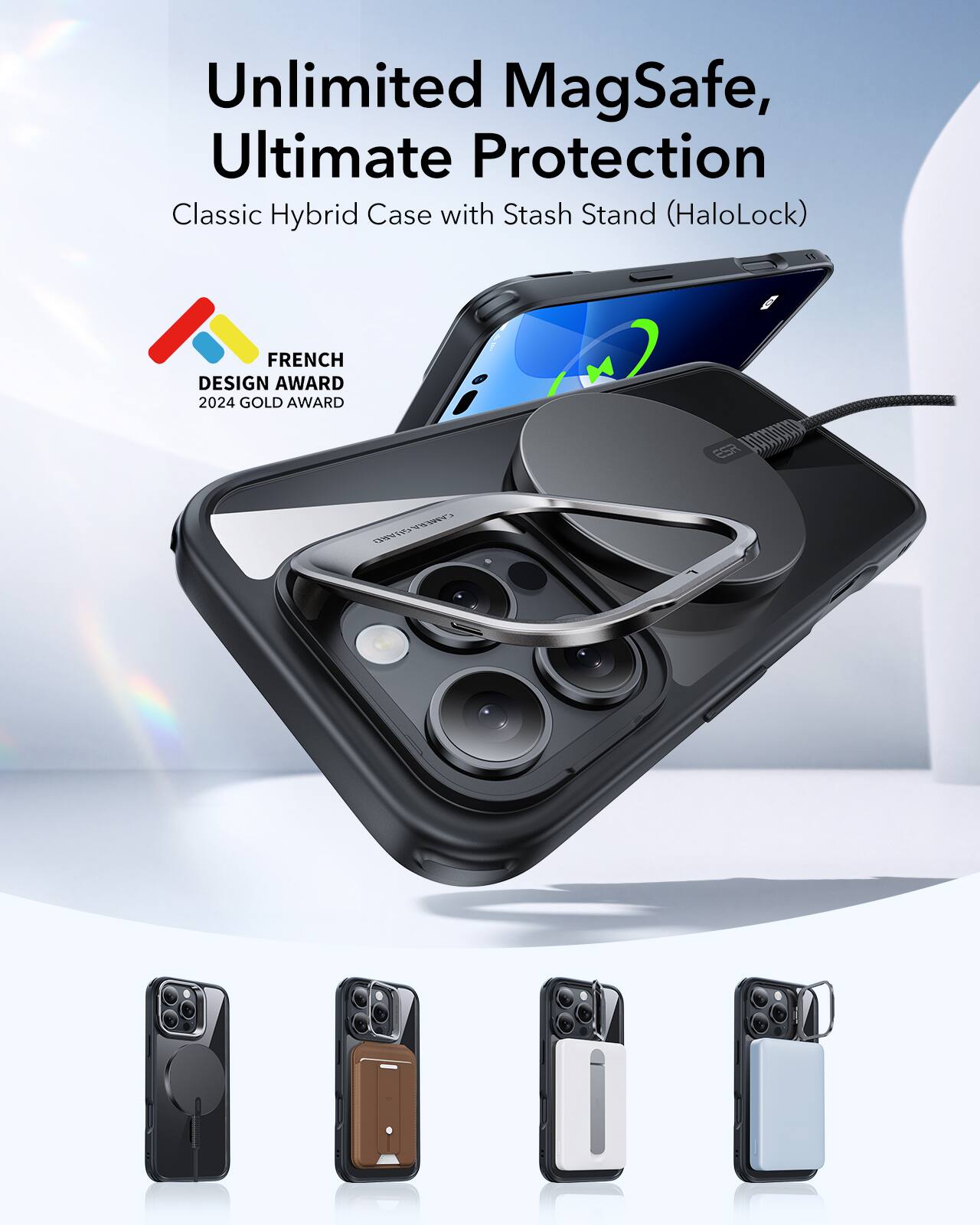 Unlimited MagSafe, Ultimate Protection Classic Hybrid Case with Stash Stand (HaloLock) - FRENCH DESIGN AWARD 2024 GOLD AWARD CY.