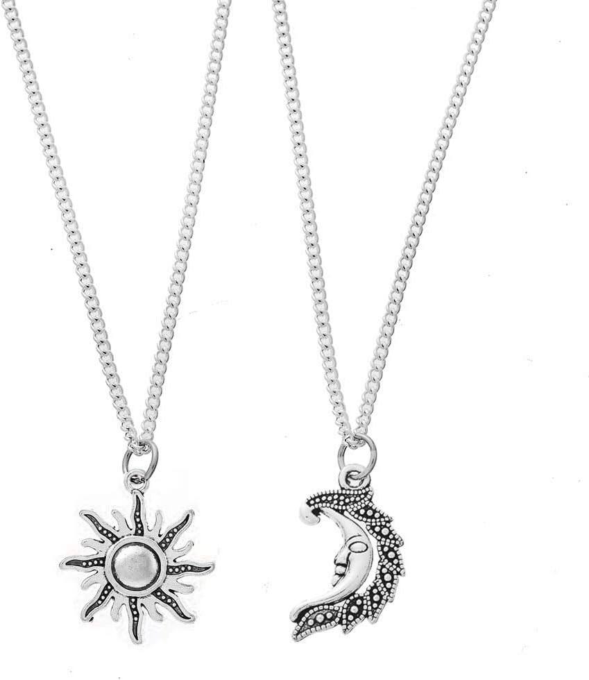 Live At Space Sun Moon BFF Necklace Set 2PC Matching Best Friend