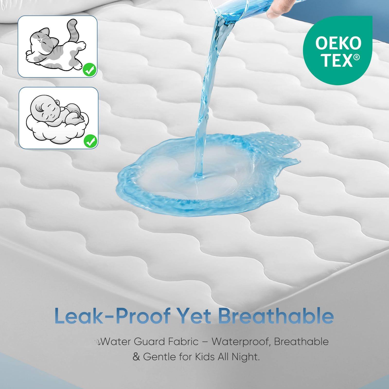 Leak-Proof Yet Breathable  
Water Guard Fabric - Waterproof, Breathable & Gentle for Kids All Night.