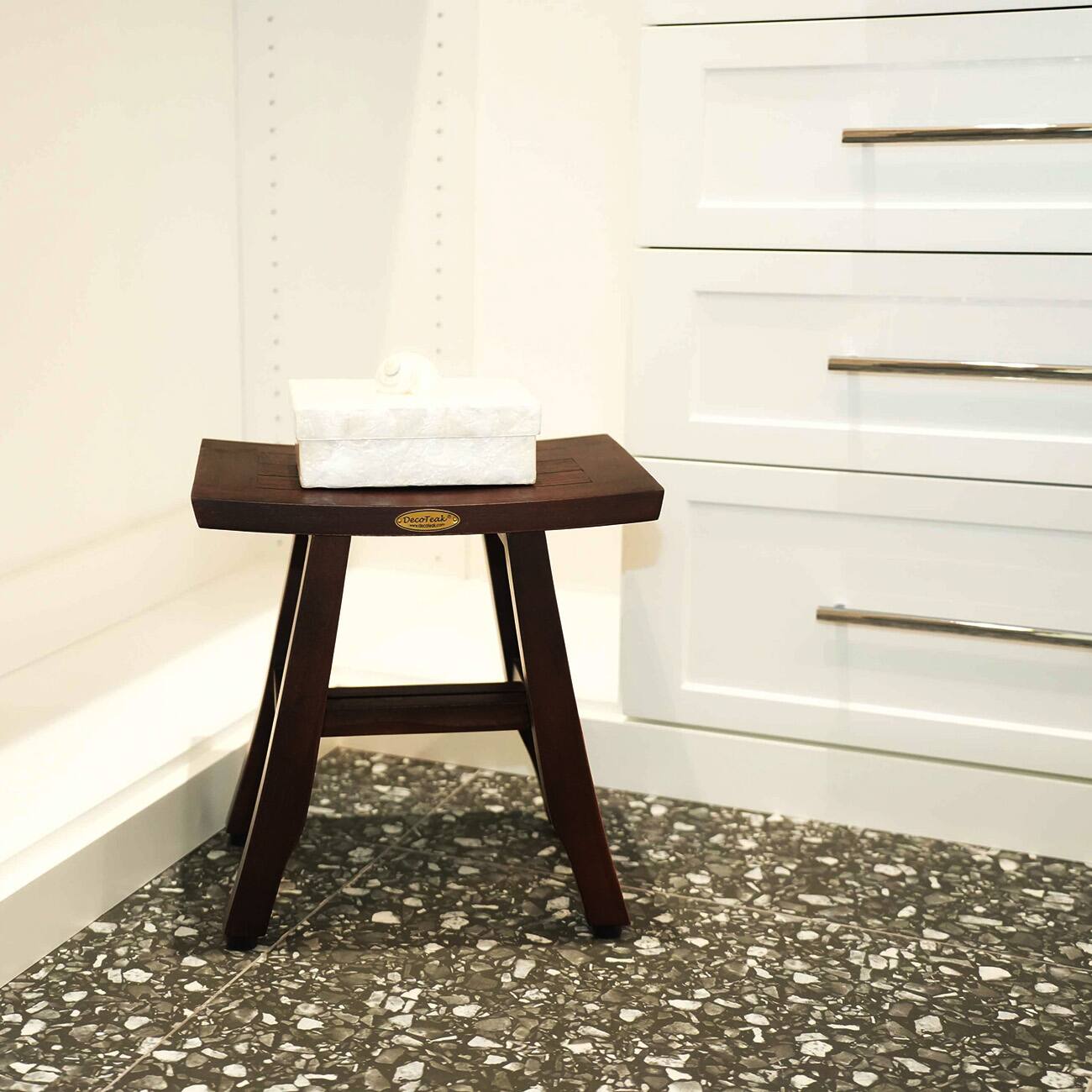 Back. DecoTeak - DecoTeak Satori 14" Teak Wood Shower Bench in Woodland Brown Finish - Woodland Brown.