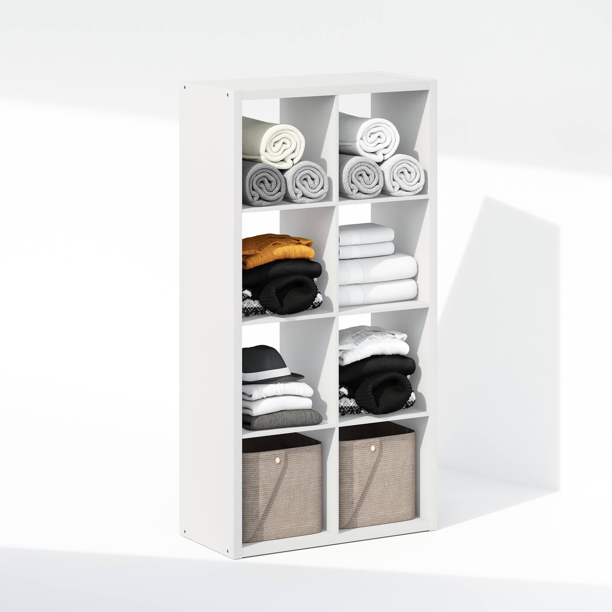 Alt View 3. Furinno - Cubic Open Back Multipurpose Clothing & Closet Storage Organizer Shelf, 8-Cube - White.