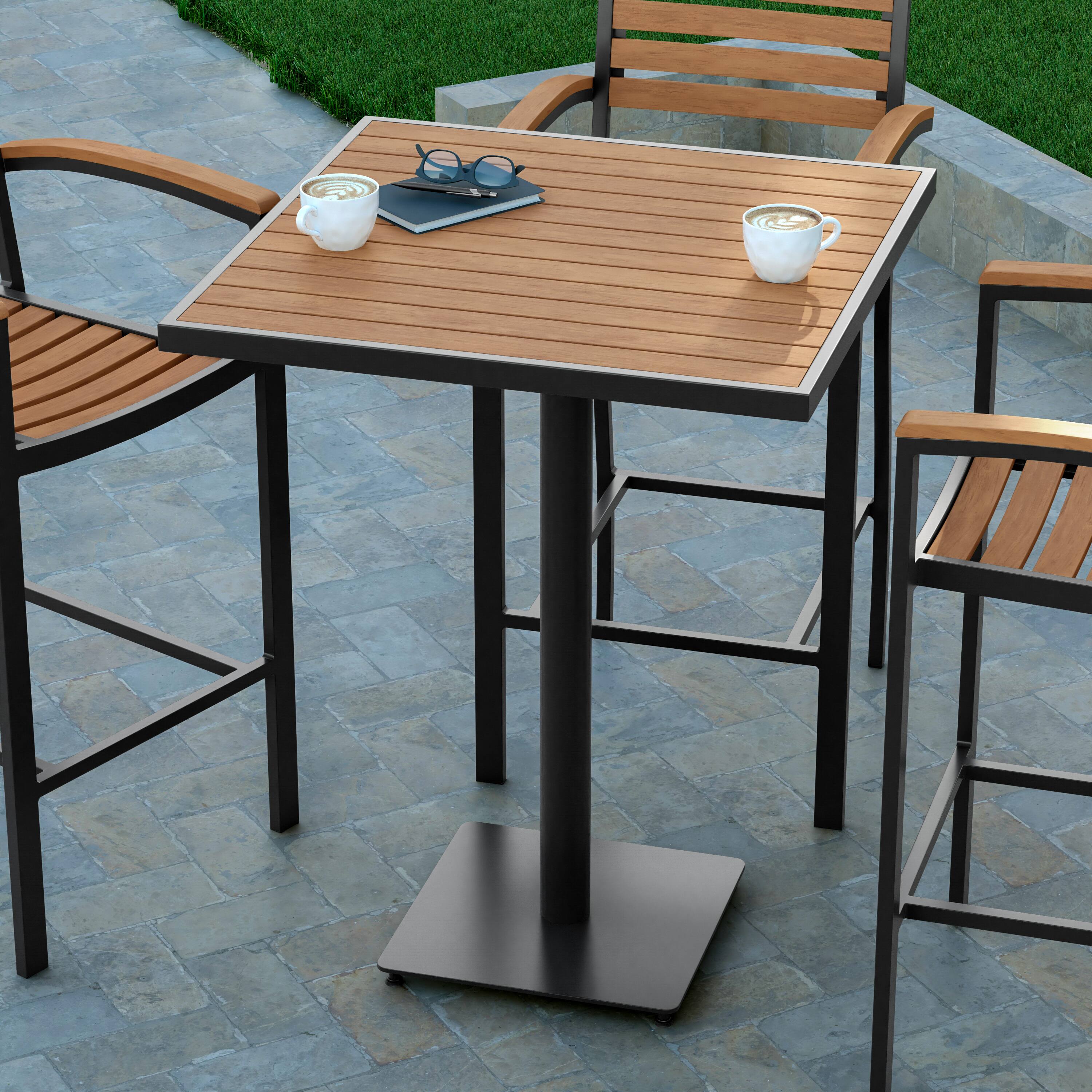 Alt View 3. Emma + Oliver - Livia Outdoor Bar Height Table with Faux Teak Poly Slats - Teak.