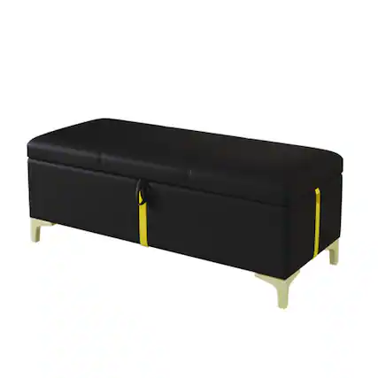 Front. HTUTWOO - Storage Ottoman Bench for Bedroom Living Room - Upholstered Storage Bench with Metal Legs, Fully Assembled Except Legs - Black.
