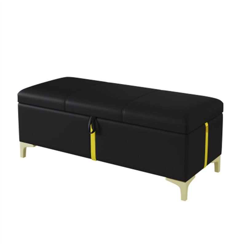 Front. HTUTWOO - Storage Ottoman Bench for Bedroom Living Room - Upholstered Storage Bench with Metal Legs, Fully Assembled Except Legs - Black.