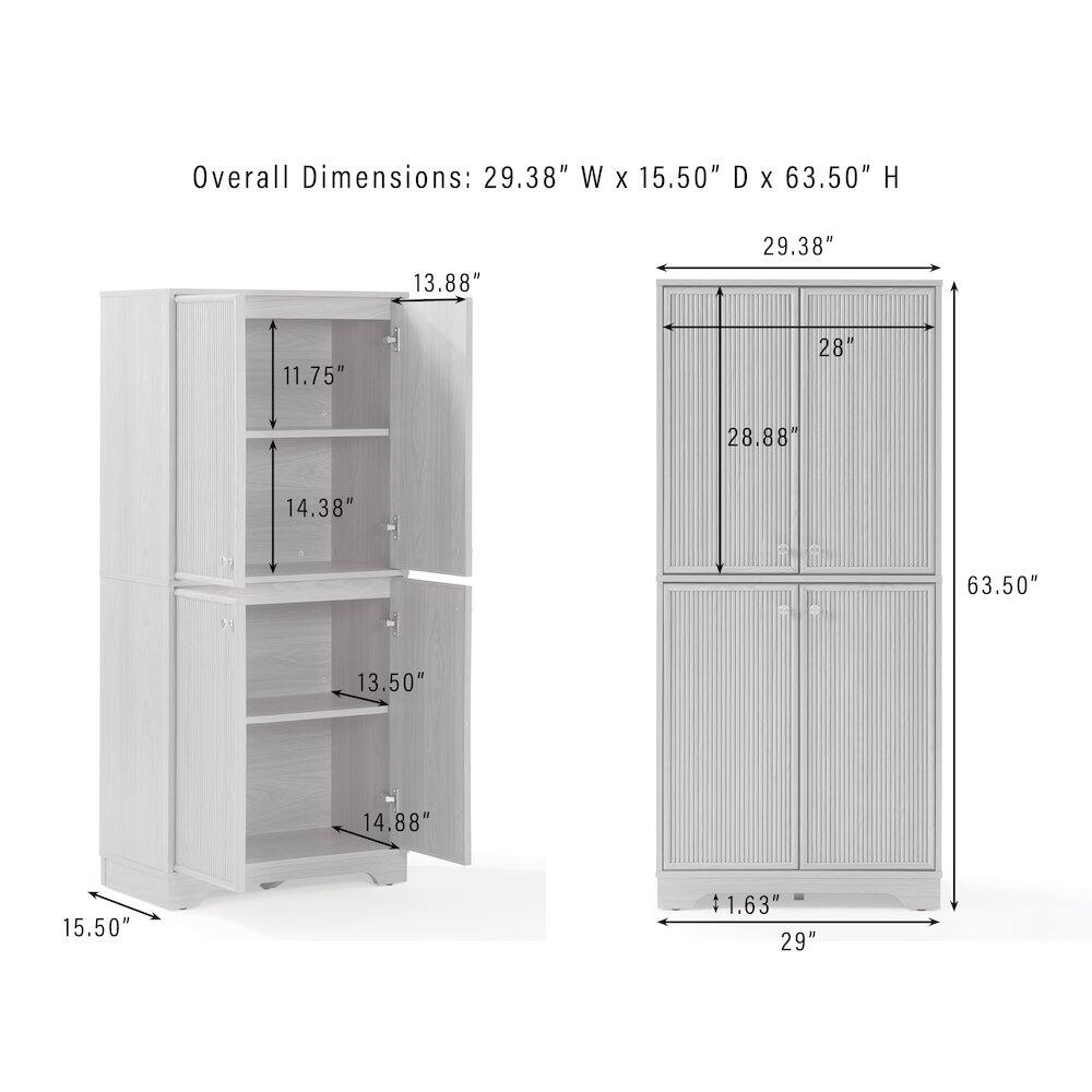 Overall Dimensions: 29.38" W x 15.50" D x 63.50" H

- 13.88"
- 11.75"
- 14.38"
- 13.50"
- 14.88"
- 15.50"
- 1.63"
- 29"