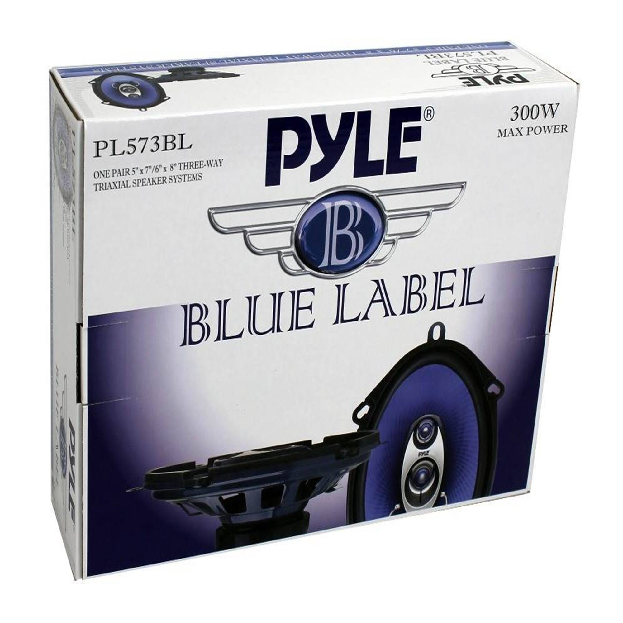 PYLE 300W MAX POWER PL573BL PYLE 5 x7/6" 1 6 5 8 THREE-WAY PAIR 1 ONE SYSTEMS TRIAXIAL SPEAKER B BLUE LABEL