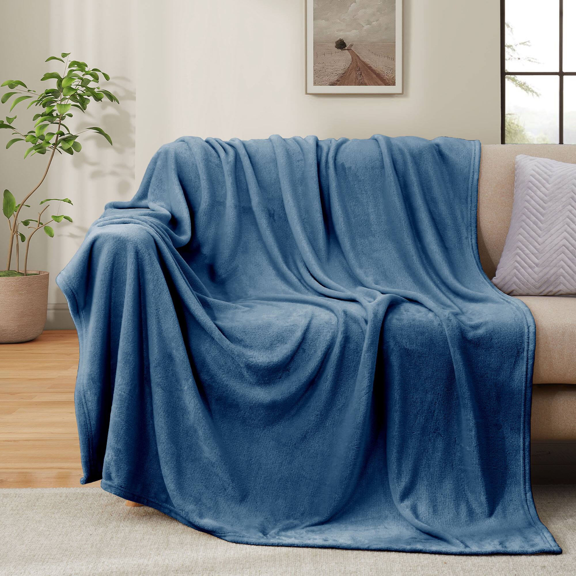 Angle. Peace Nest - Peace Nest Lightweight Plush Fuzzy Flannel Blanket Soft Throw Blanket, Navy, 50" x 60" - Navy.