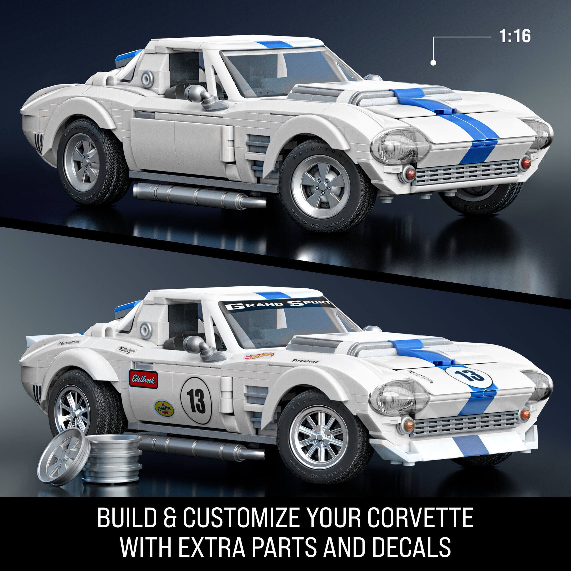 1:16, BUILD & CUSTOMIZE YOUR CORVETTE WITH EXTRA PARTS AND DECALS