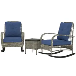 Outsunny - Piece Wicker Patio Furniture Set, Outdoor PE Rattan Rocking Chairs with Coffee Table - Gray