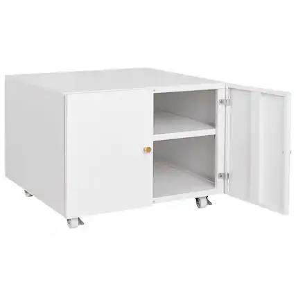 Front. Boyel Living - Office Furniture Copier Cabinet 2 Door Steel Copier Stand Mobile Pedestal Filing Storage Cabinet - White.