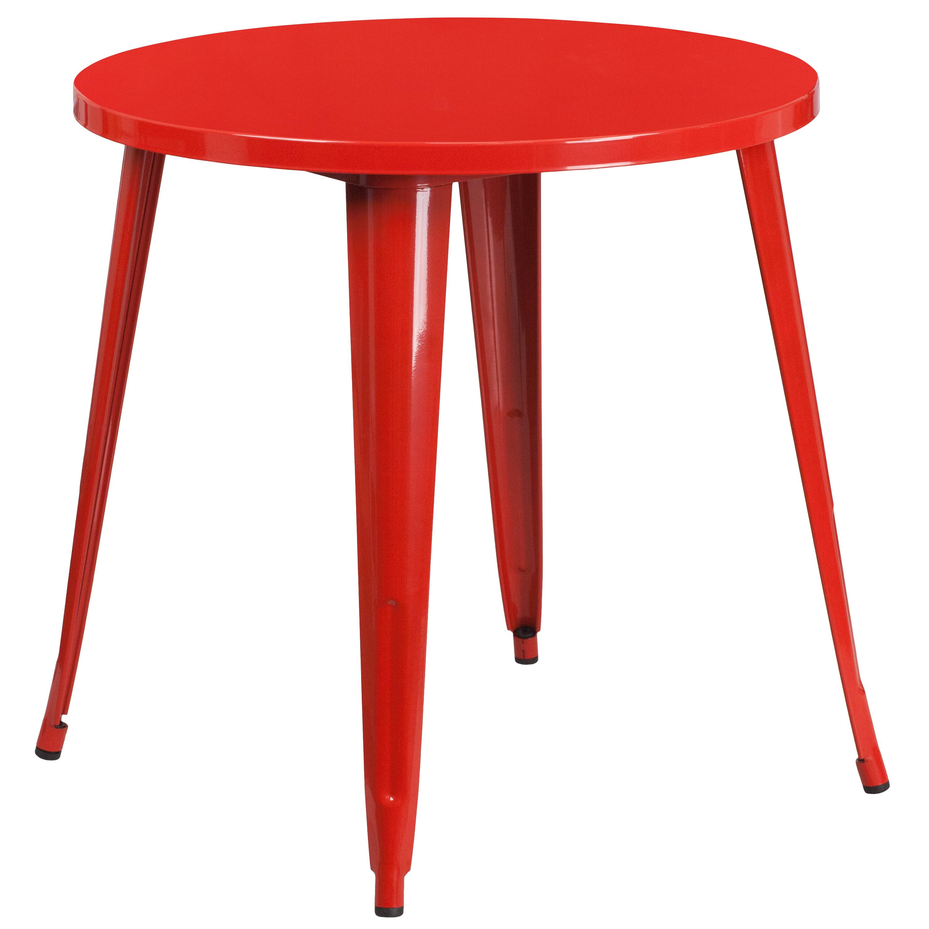 Alt View 3. Emma + Oliver - Commercial Grade 30" Round Metal Indoor-Outdoor Table Set with 2 Arm Chairs - Red.