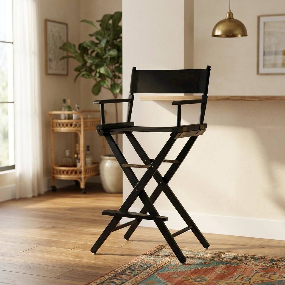 Alt View 3. FurniFact - Black Extra-Wide Director's Chair - Black Frame/ Black Canvas.