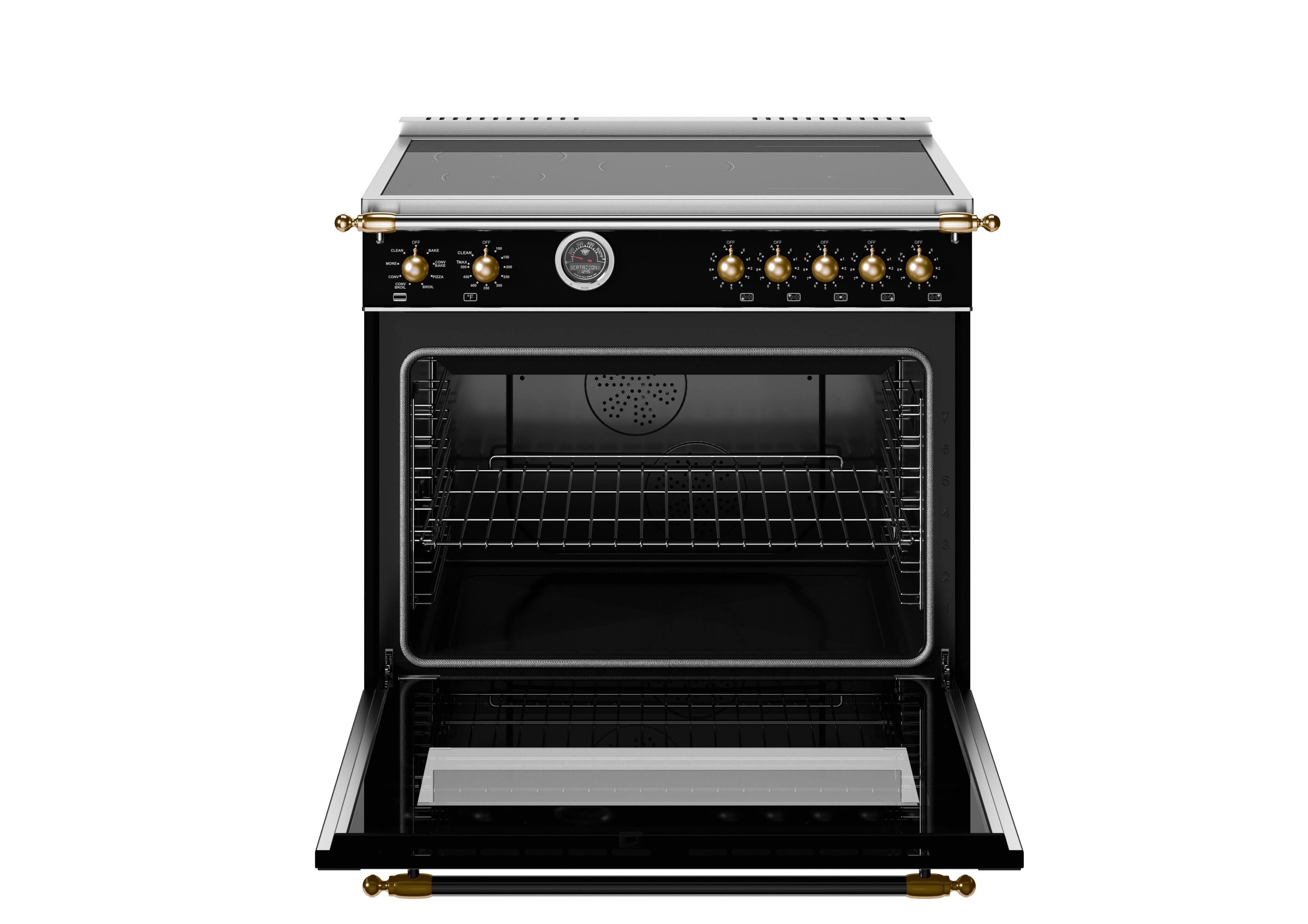 Left. Bertazzoni - 36" Heritage Series Induction Range - Nero Matt/Gold - Black.